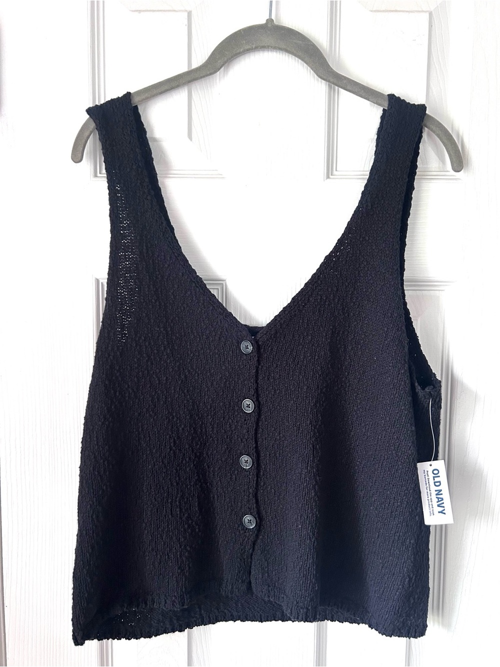 Old Navy Black Textured Button Front Sweater Tank Top NWT Medium